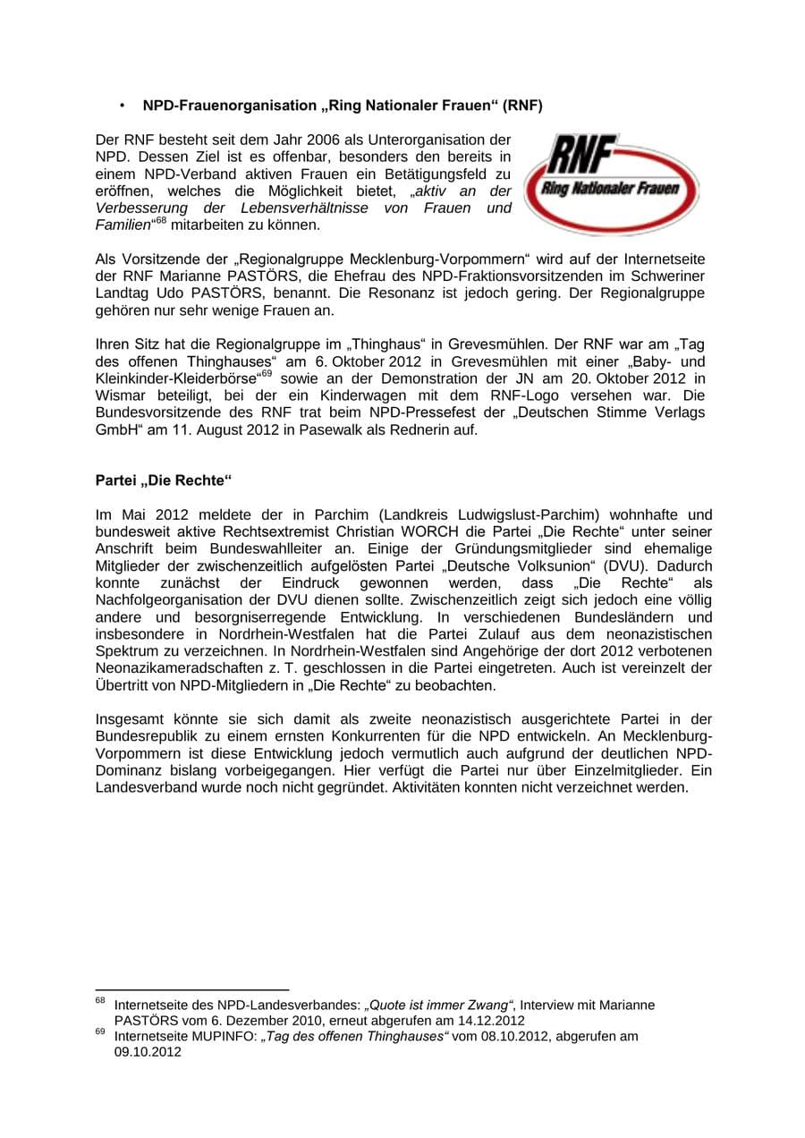Seite 48 des Verfassungsschutzbericht 2012 Mecklenburg-Vorpommern