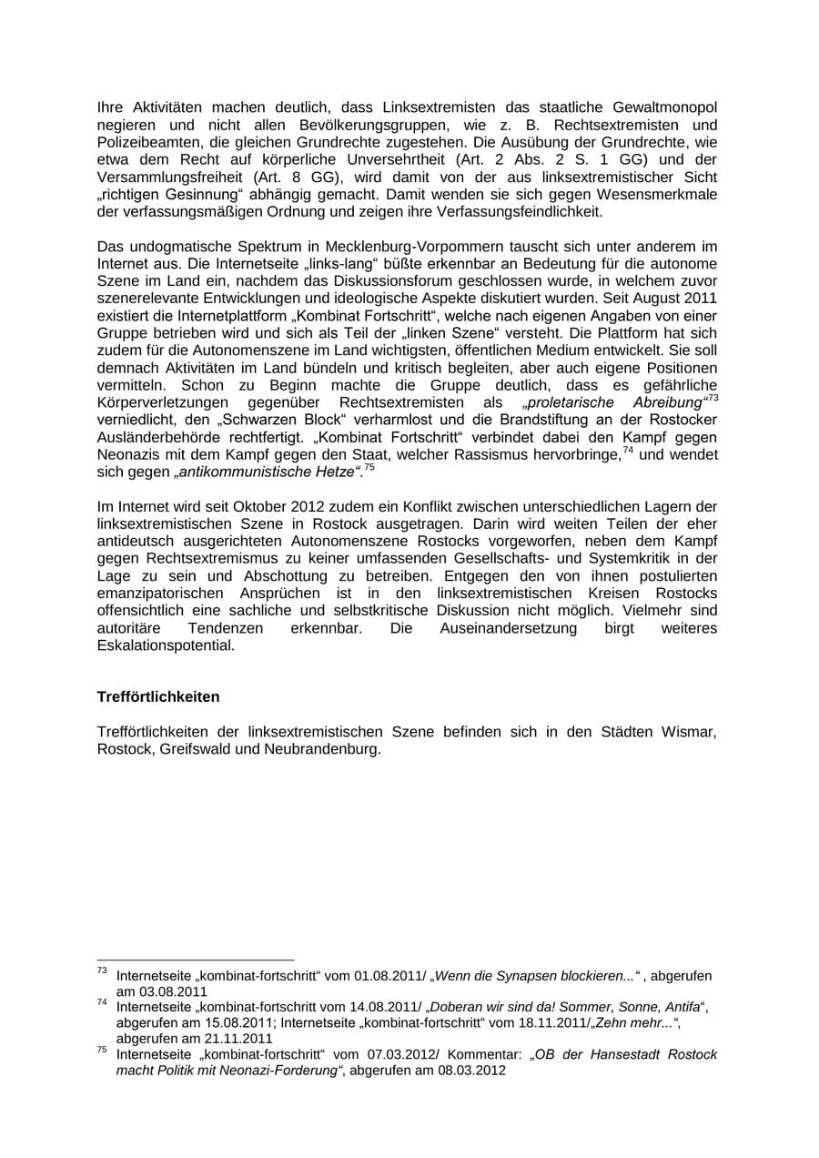 Seite 53 des Verfassungsschutzbericht 2012 Mecklenburg-Vorpommern