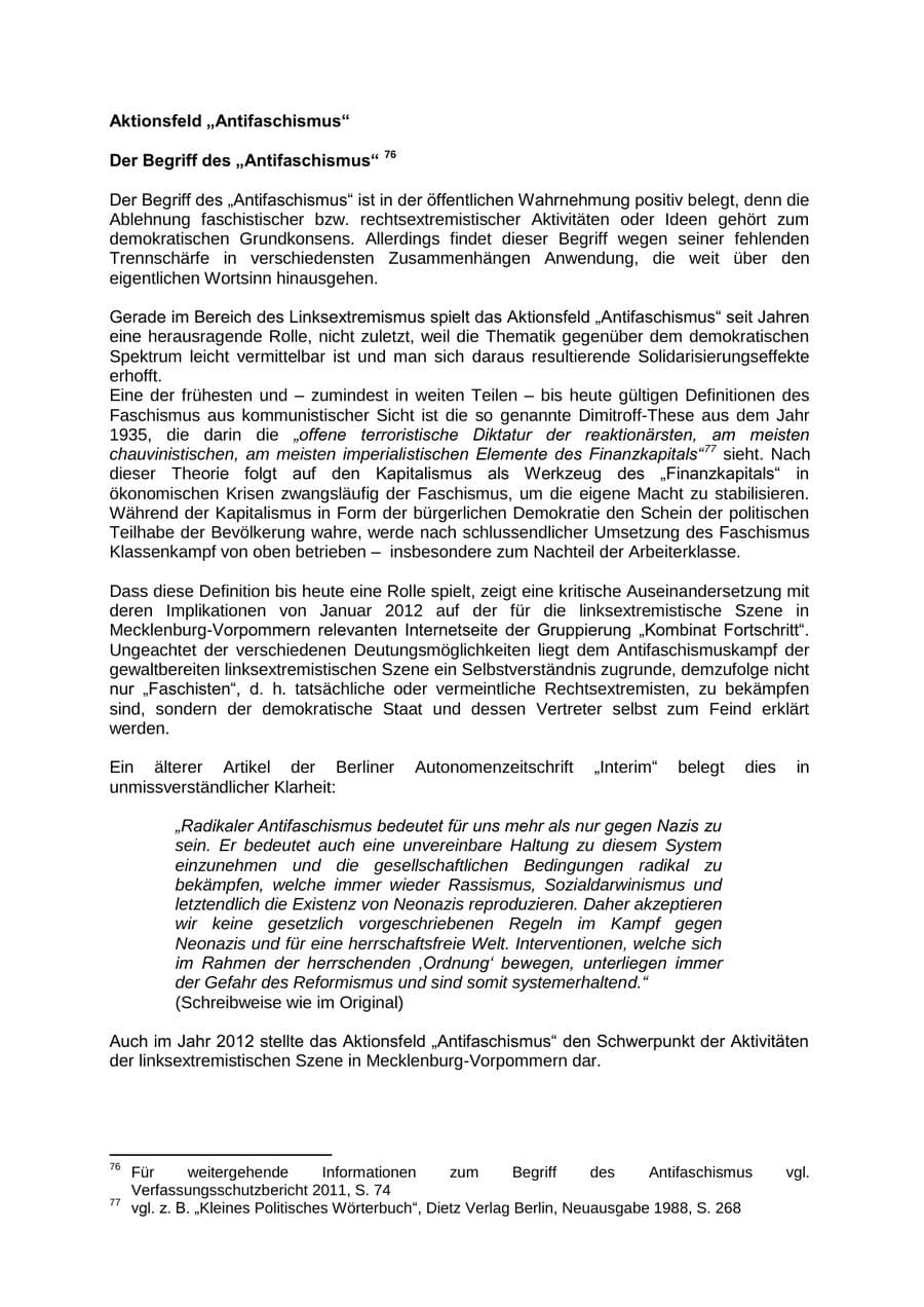 Seite 54 des Verfassungsschutzbericht 2012 Mecklenburg-Vorpommern