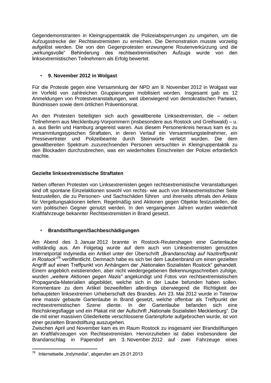 Seite 56 des Verfassungsschutzbericht 2012 Mecklenburg-Vorpommern