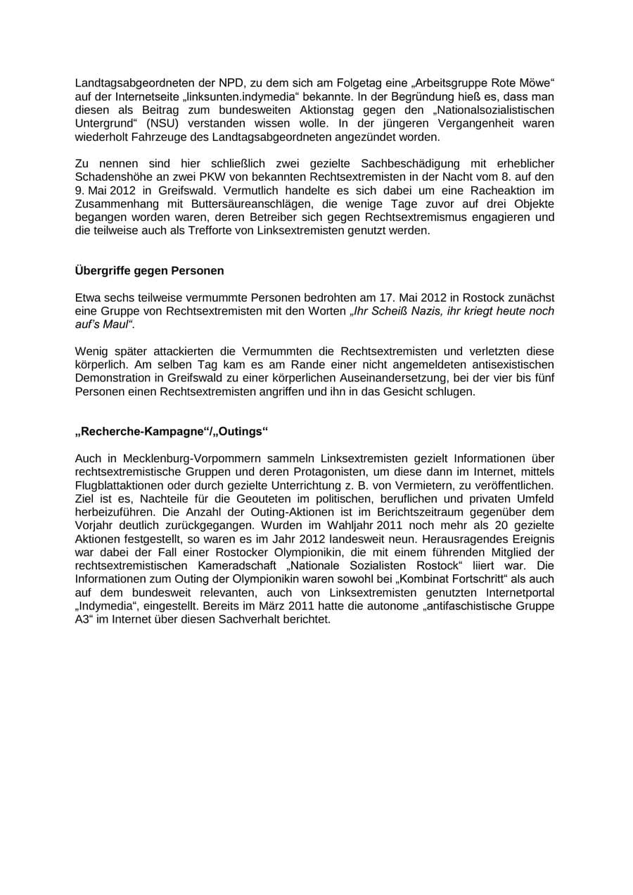 Seite 57 des Verfassungsschutzbericht 2012 Mecklenburg-Vorpommern