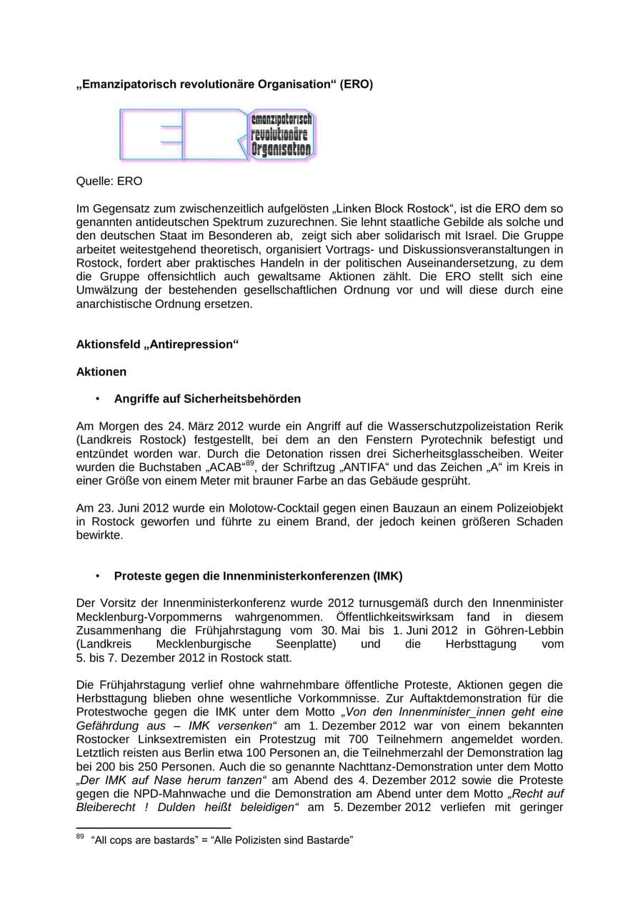 Seite 60 des Verfassungsschutzbericht 2012 Mecklenburg-Vorpommern