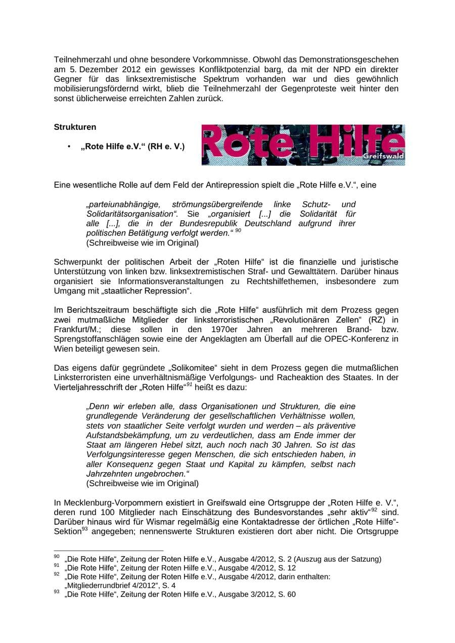 Seite 61 des Verfassungsschutzbericht 2012 Mecklenburg-Vorpommern
