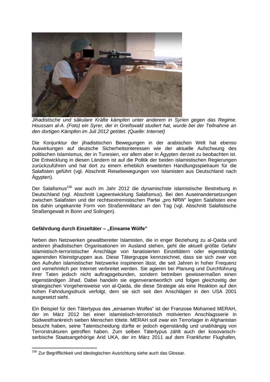 Seite 68 des Verfassungsschutzbericht 2012 Mecklenburg-Vorpommern