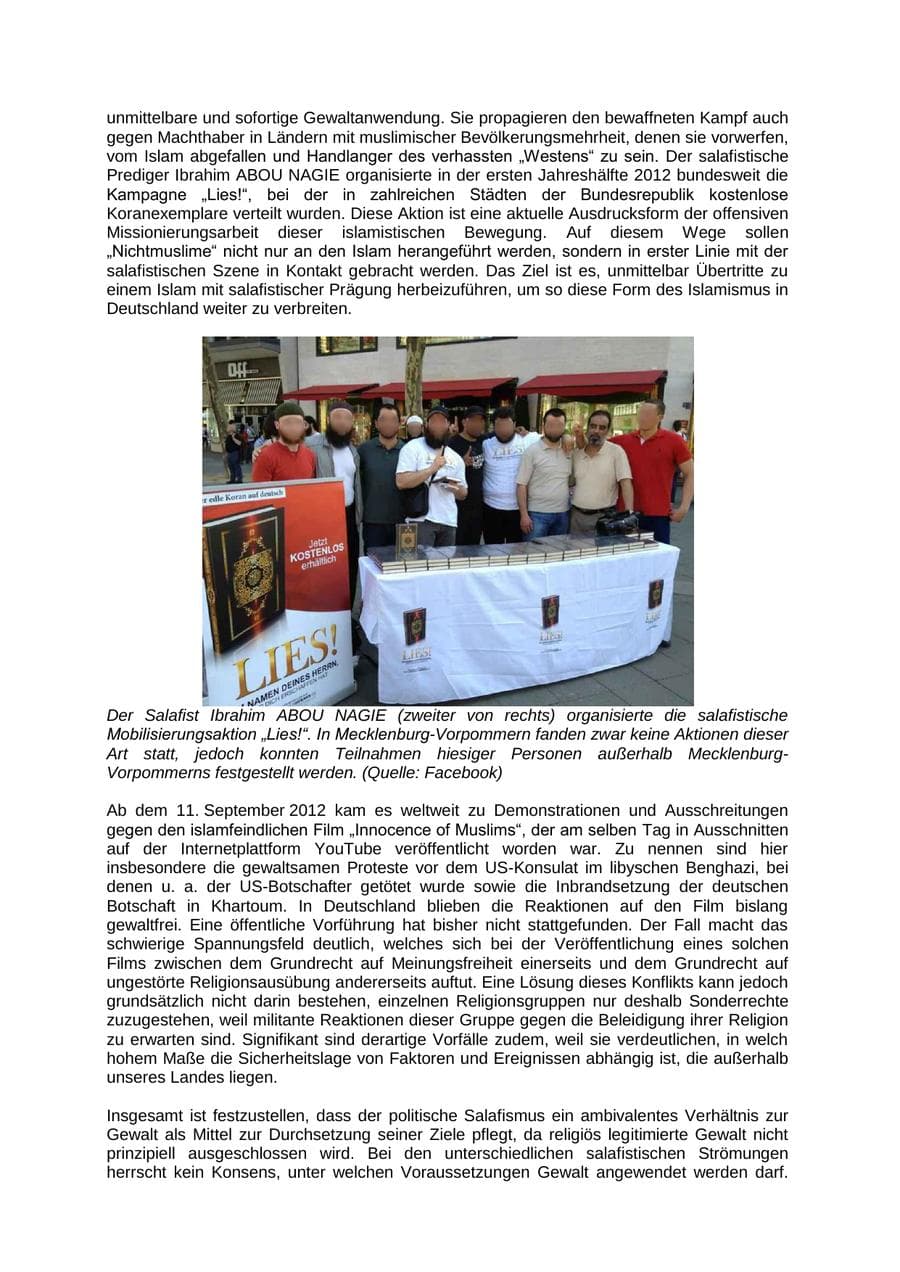 Seite 70 des Verfassungsschutzbericht 2012 Mecklenburg-Vorpommern
