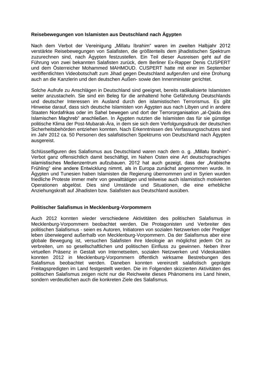 Seite 72 des Verfassungsschutzbericht 2012 Mecklenburg-Vorpommern