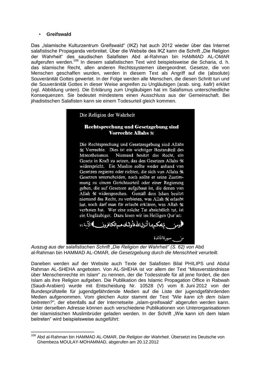 Seite 74 des Verfassungsschutzbericht 2012 Mecklenburg-Vorpommern