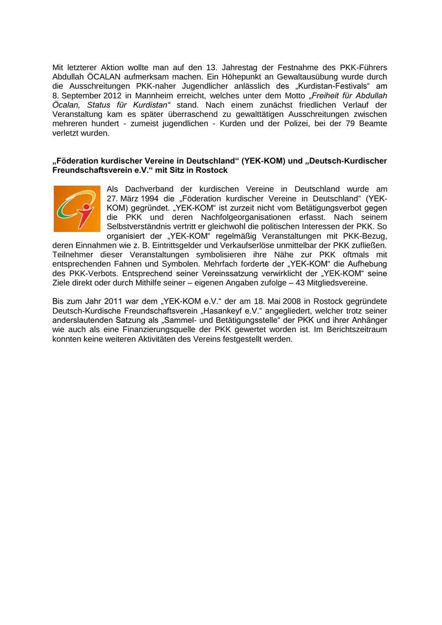 Seite 78 des Verfassungsschutzbericht 2012 Mecklenburg-Vorpommern