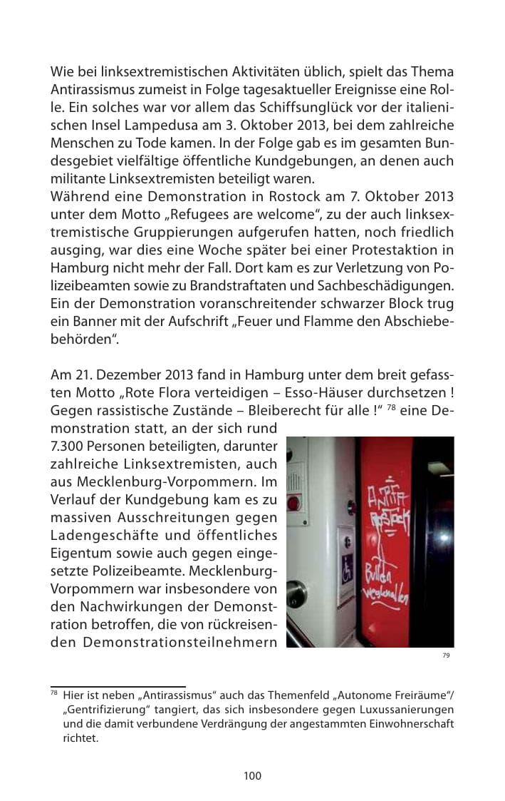 Seite 102 des Verfassungsschutzbericht 2013 Mecklenburg-Vorpommern