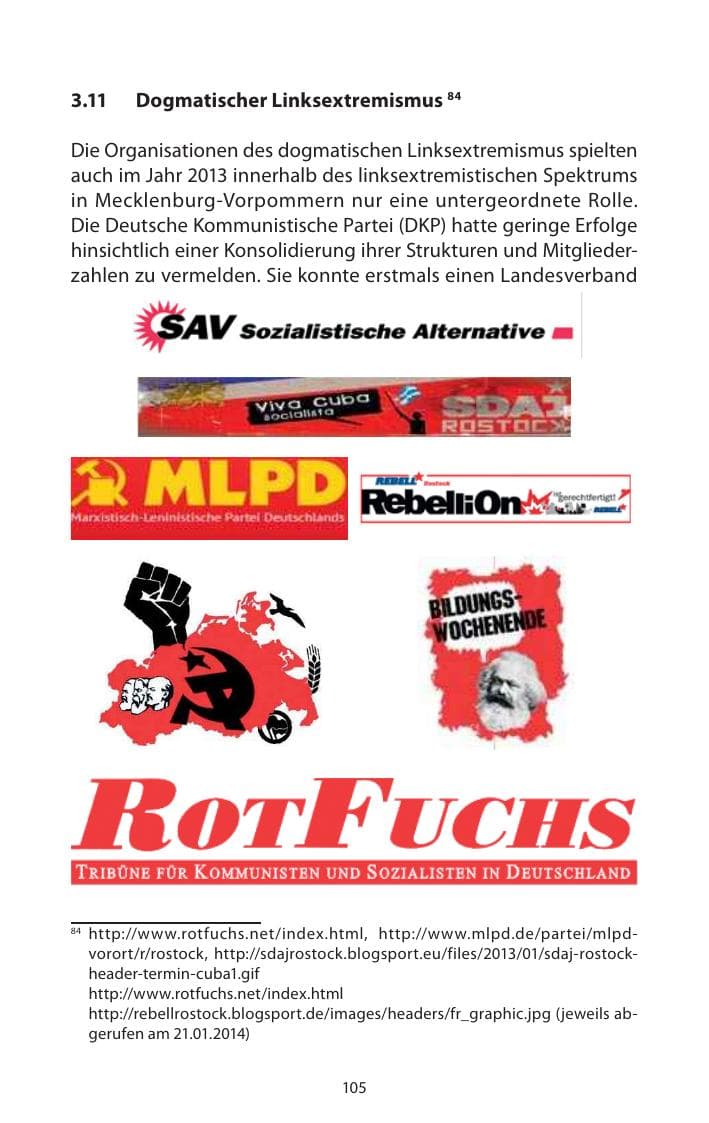 Seite 107 des Verfassungsschutzbericht 2013 Mecklenburg-Vorpommern