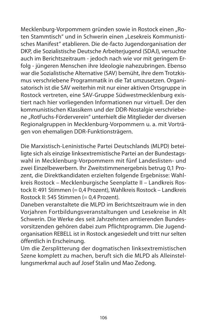 Seite 108 des Verfassungsschutzbericht 2013 Mecklenburg-Vorpommern