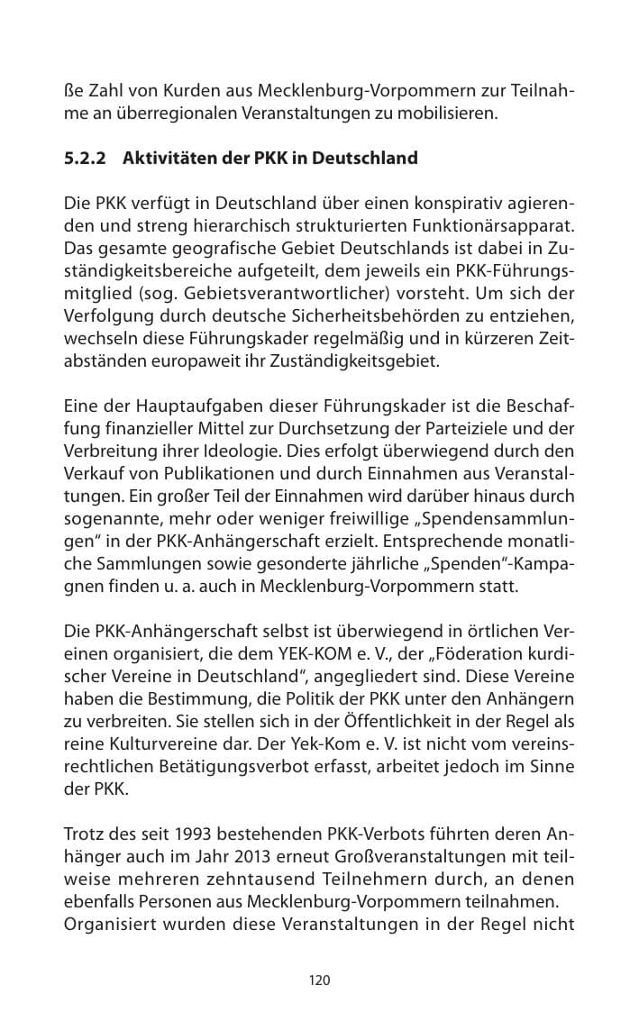 Seite 122 des Verfassungsschutzbericht 2013 Mecklenburg-Vorpommern