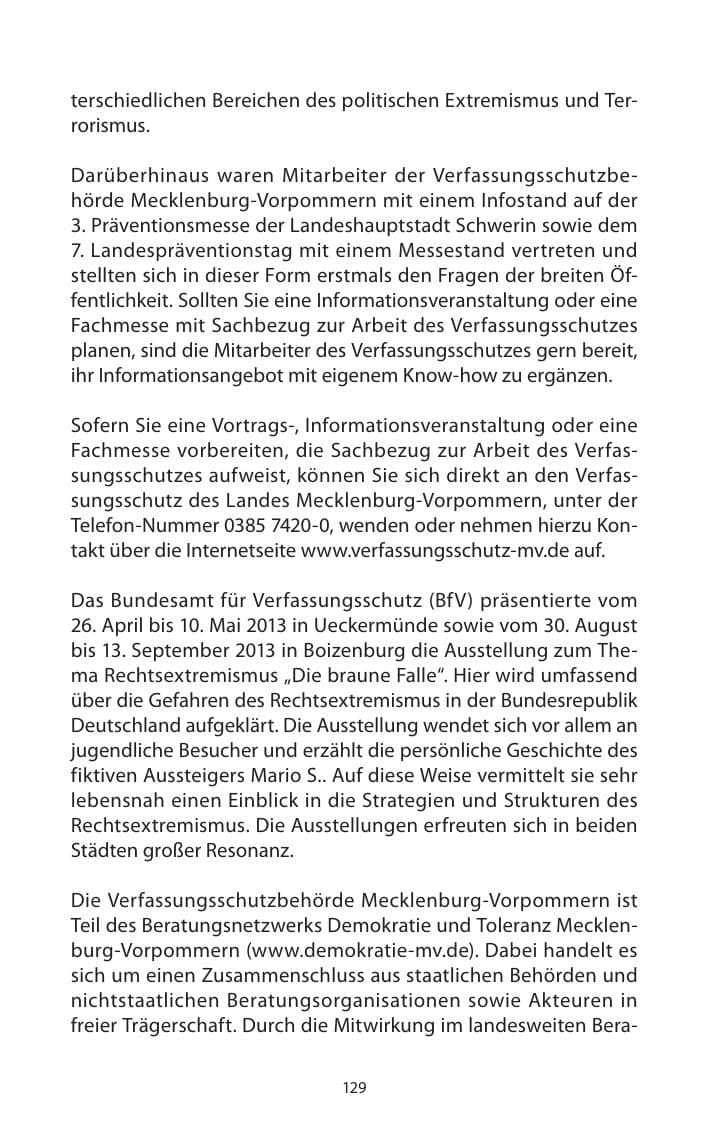 Seite 131 des Verfassungsschutzbericht 2013 Mecklenburg-Vorpommern