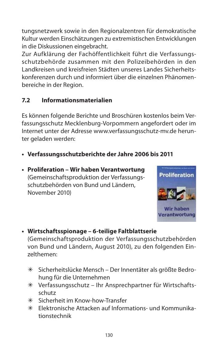 Seite 132 des Verfassungsschutzbericht 2013 Mecklenburg-Vorpommern