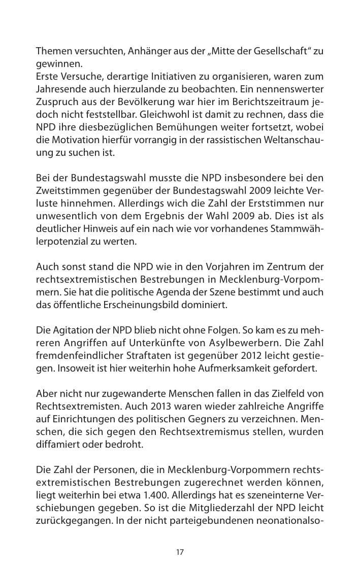 Seite 19 des Verfassungsschutzbericht 2013 Mecklenburg-Vorpommern