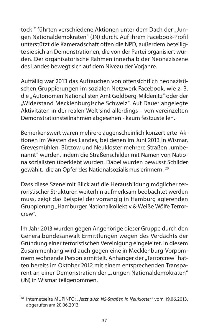 Seite 39 des Verfassungsschutzbericht 2013 Mecklenburg-Vorpommern