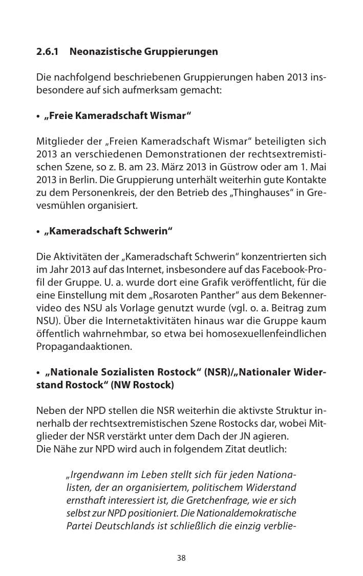 Seite 40 des Verfassungsschutzbericht 2013 Mecklenburg-Vorpommern