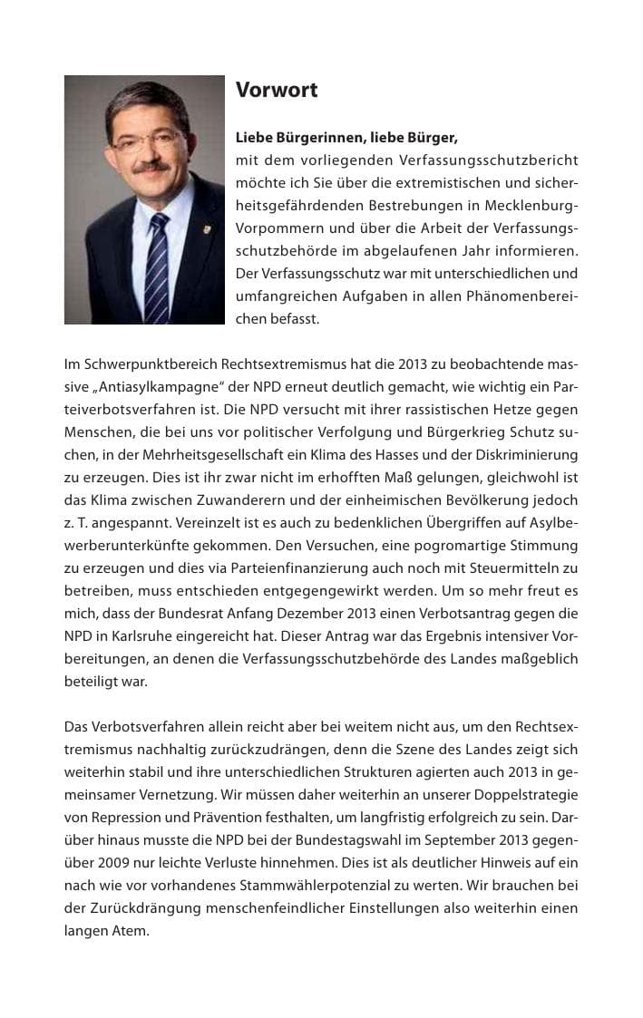Seite 5 des Verfassungsschutzbericht 2013 Mecklenburg-Vorpommern