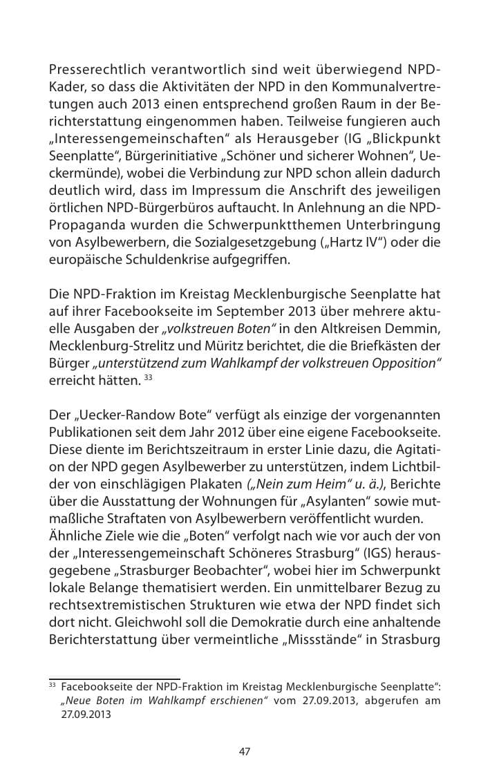 Seite 49 des Verfassungsschutzbericht 2013 Mecklenburg-Vorpommern