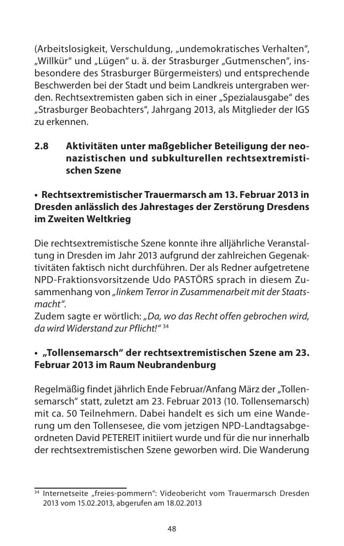 Seite 50 des Verfassungsschutzbericht 2013 Mecklenburg-Vorpommern