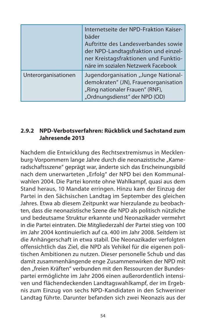Seite 56 des Verfassungsschutzbericht 2013 Mecklenburg-Vorpommern
