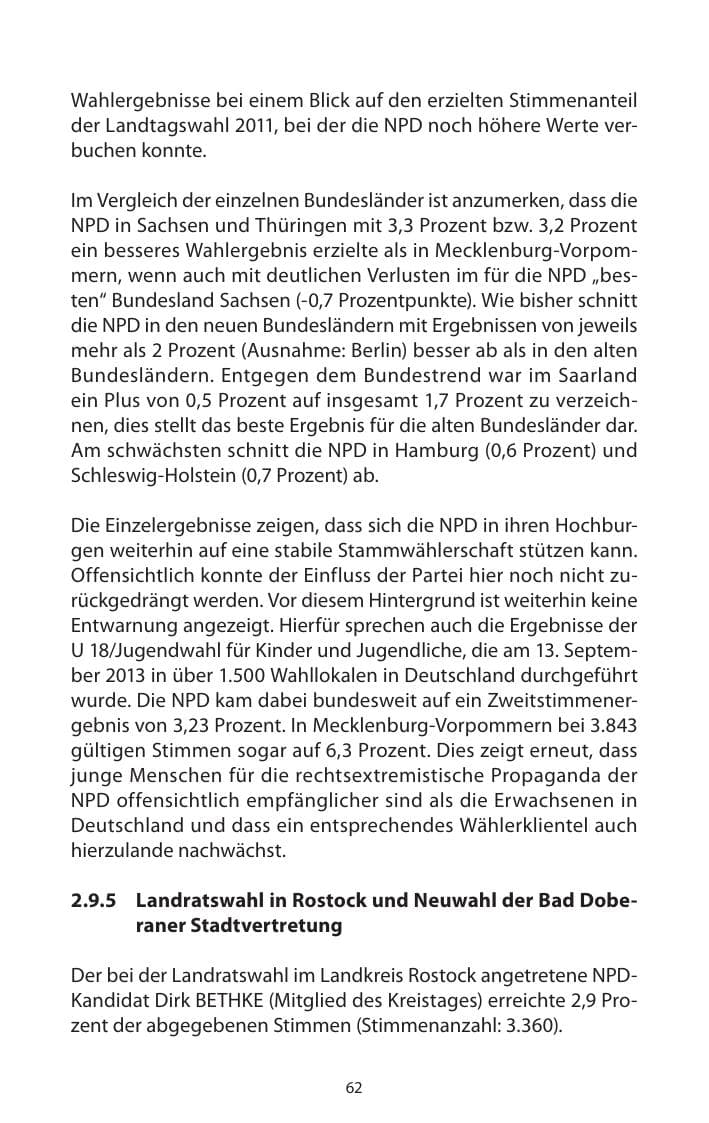 Seite 64 des Verfassungsschutzbericht 2013 Mecklenburg-Vorpommern