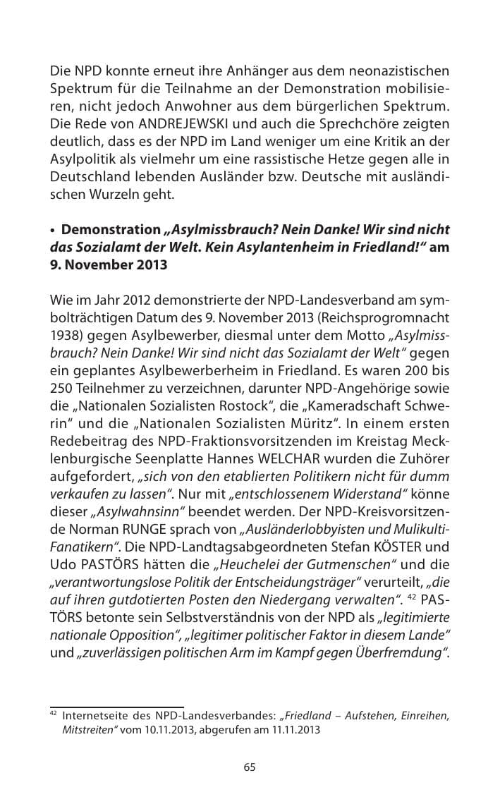 Seite 67 des Verfassungsschutzbericht 2013 Mecklenburg-Vorpommern