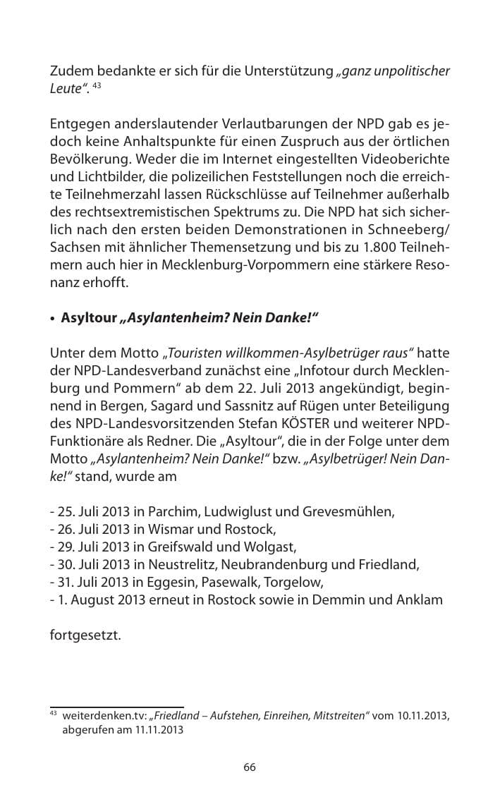 Seite 68 des Verfassungsschutzbericht 2013 Mecklenburg-Vorpommern