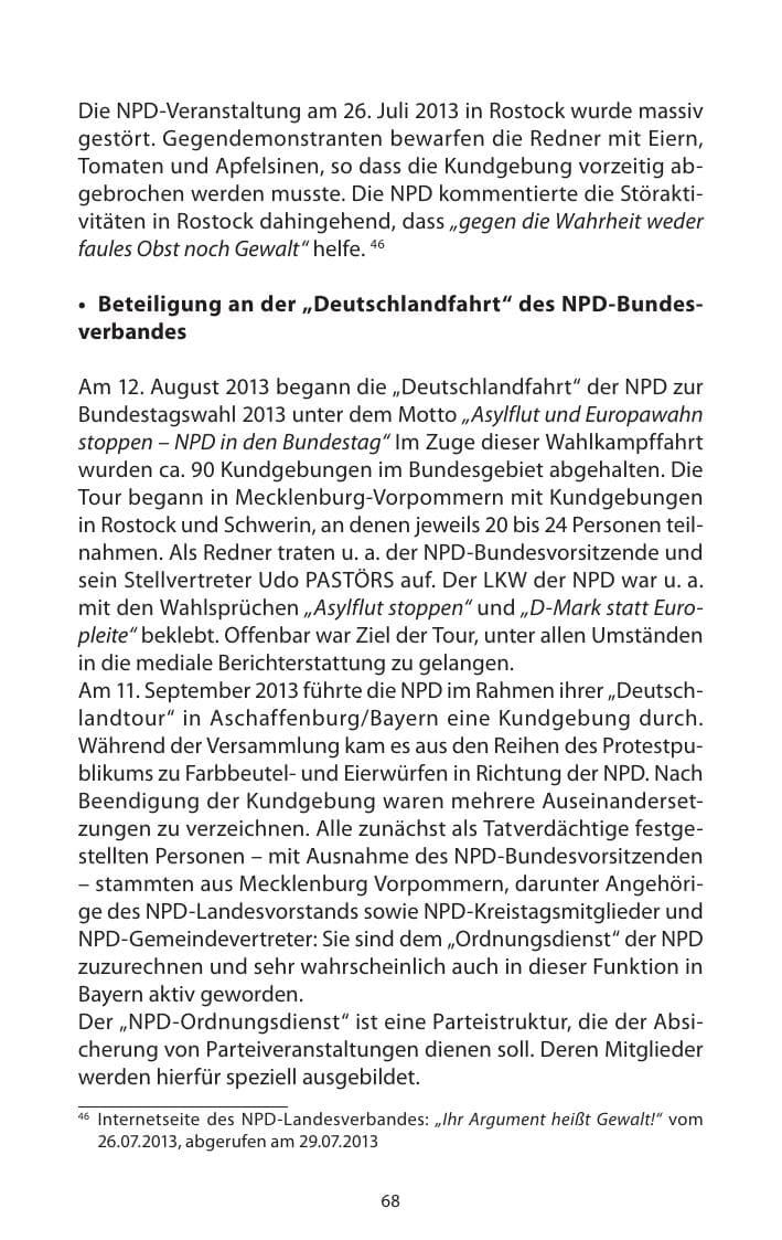Seite 70 des Verfassungsschutzbericht 2013 Mecklenburg-Vorpommern