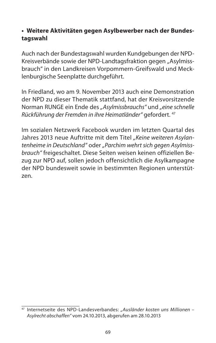 Seite 71 des Verfassungsschutzbericht 2013 Mecklenburg-Vorpommern