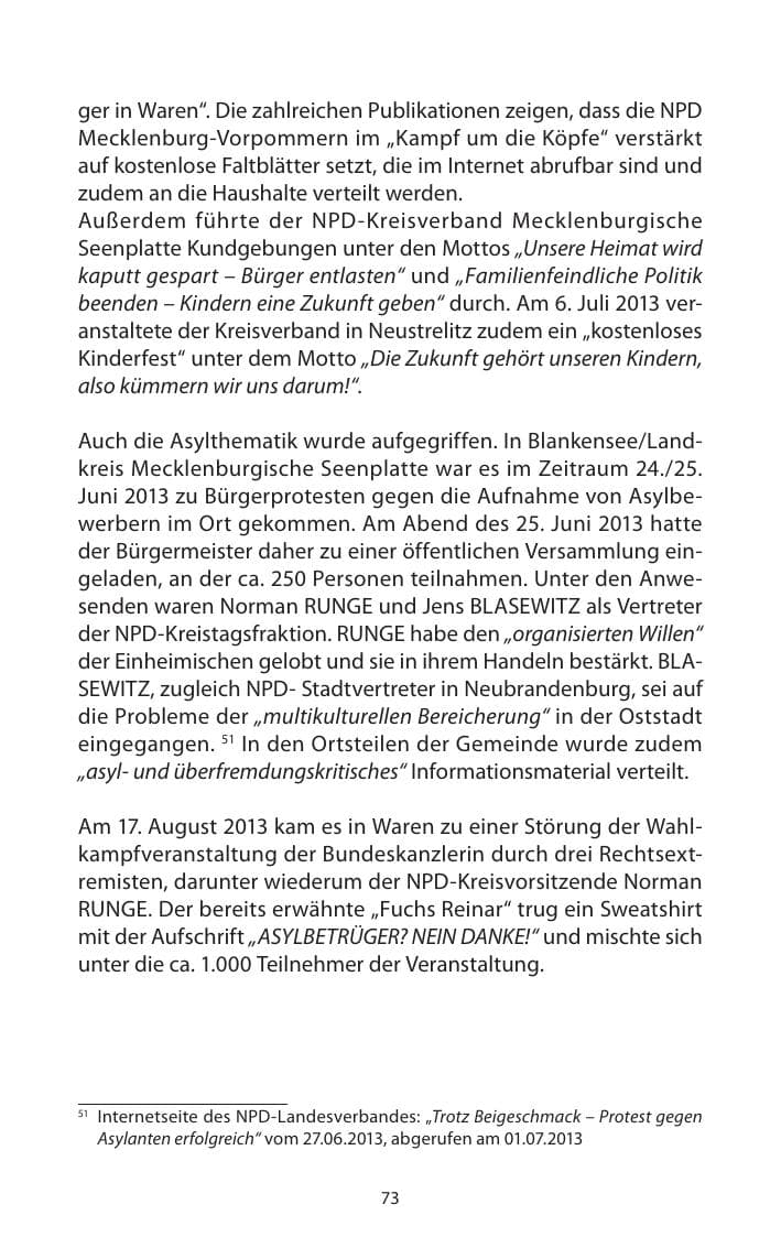 Seite 75 des Verfassungsschutzbericht 2013 Mecklenburg-Vorpommern