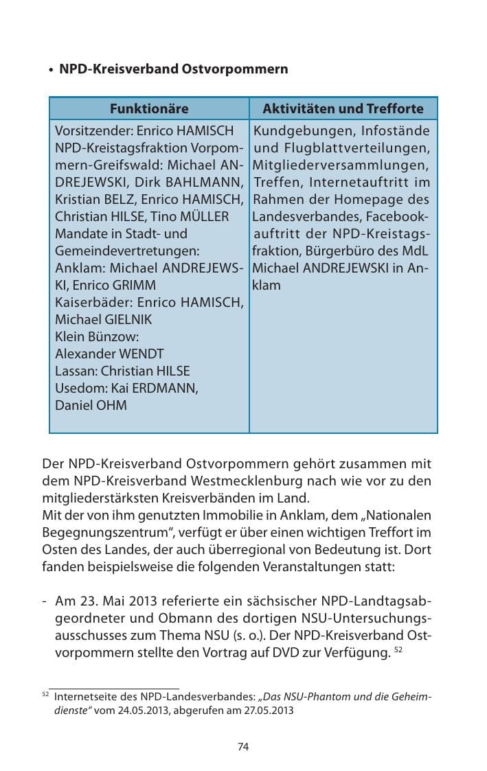 Seite 76 des Verfassungsschutzbericht 2013 Mecklenburg-Vorpommern