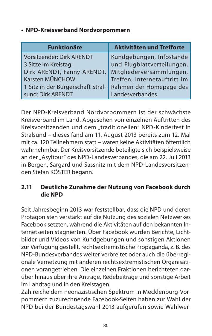 Seite 82 des Verfassungsschutzbericht 2013 Mecklenburg-Vorpommern
