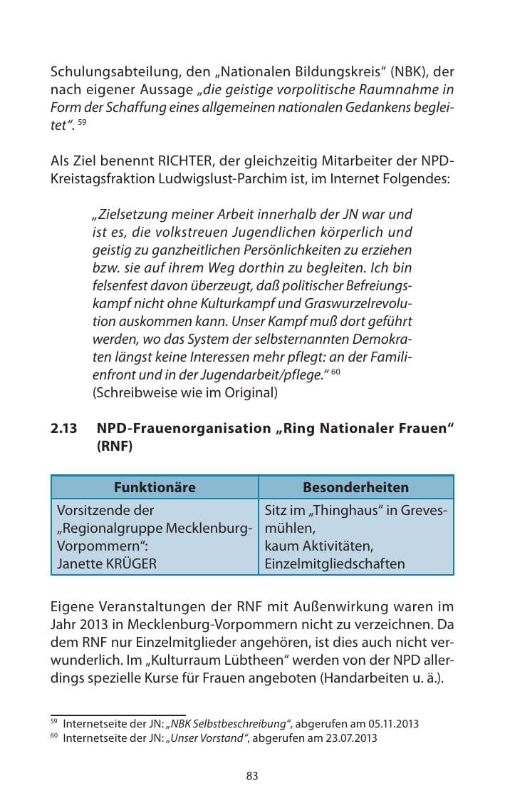 Seite 85 des Verfassungsschutzbericht 2013 Mecklenburg-Vorpommern