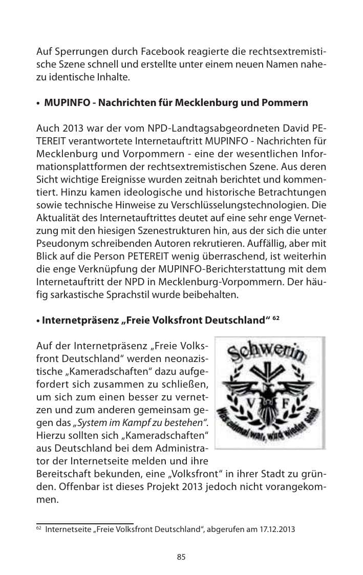 Seite 87 des Verfassungsschutzbericht 2013 Mecklenburg-Vorpommern