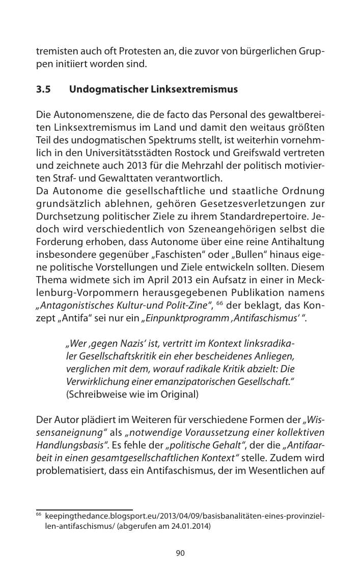Seite 92 des Verfassungsschutzbericht 2013 Mecklenburg-Vorpommern