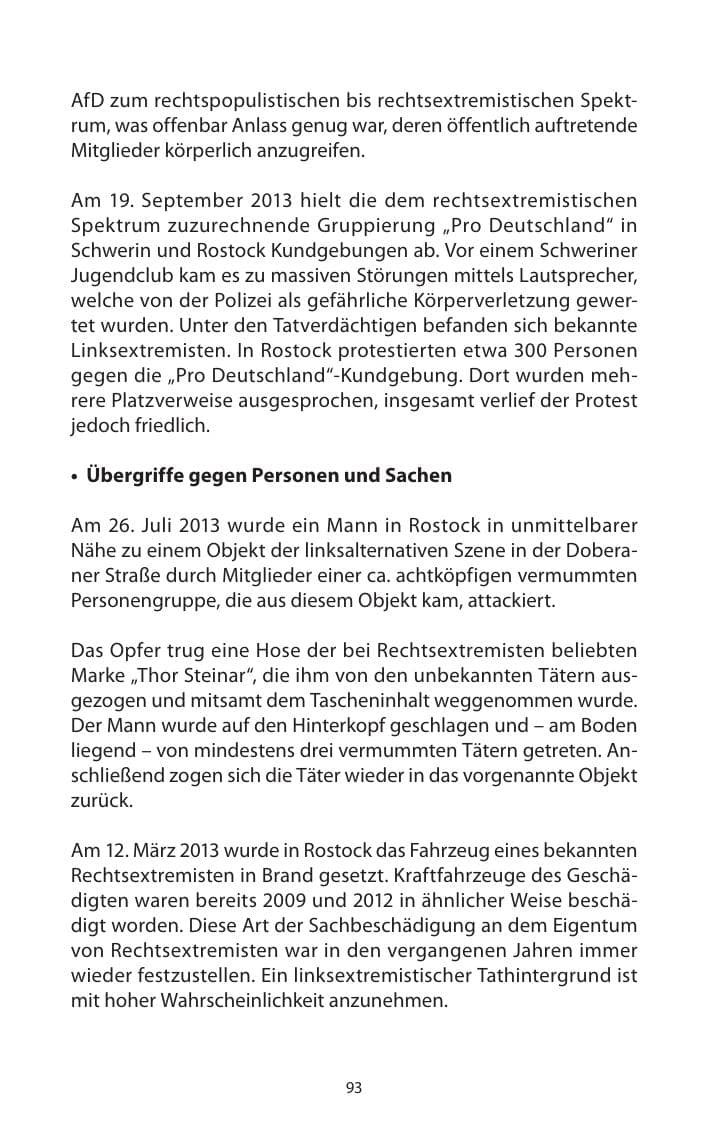 Seite 95 des Verfassungsschutzbericht 2013 Mecklenburg-Vorpommern