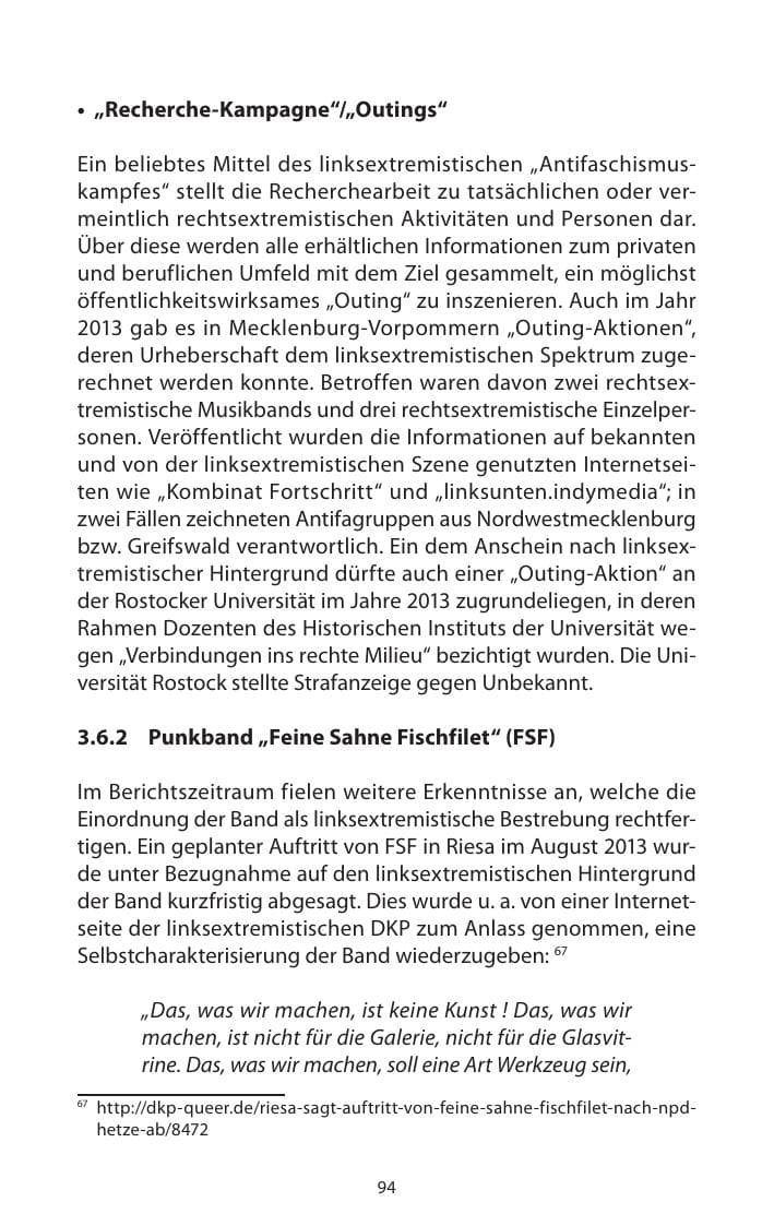 Seite 96 des Verfassungsschutzbericht 2013 Mecklenburg-Vorpommern