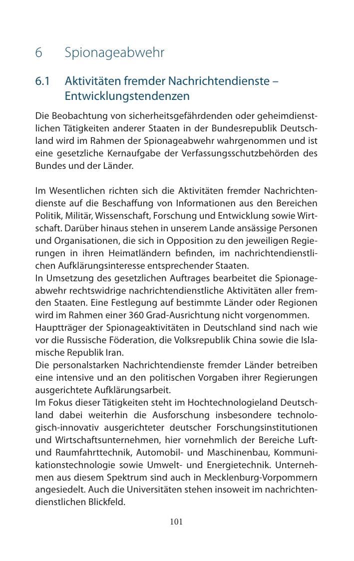 Seite 101 des Verfassungsschutzbericht 2014 Mecklenburg-Vorpommern