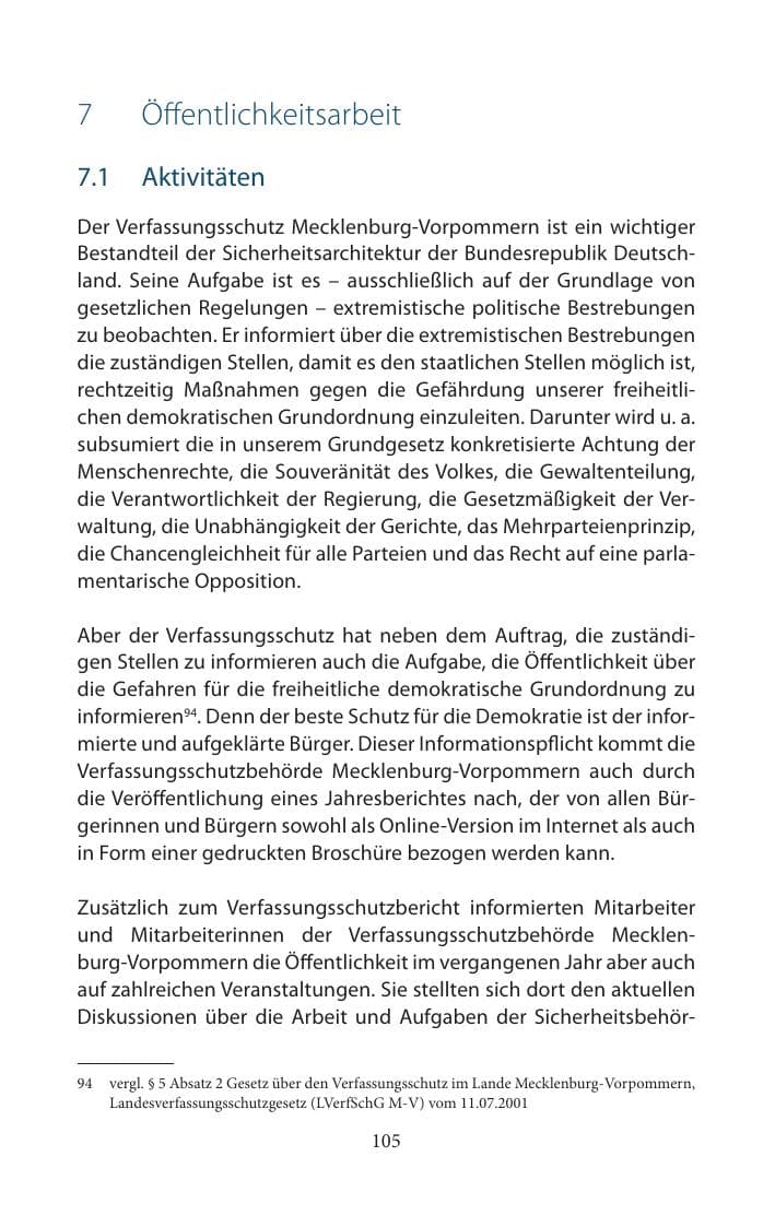 Seite 105 des Verfassungsschutzbericht 2014 Mecklenburg-Vorpommern