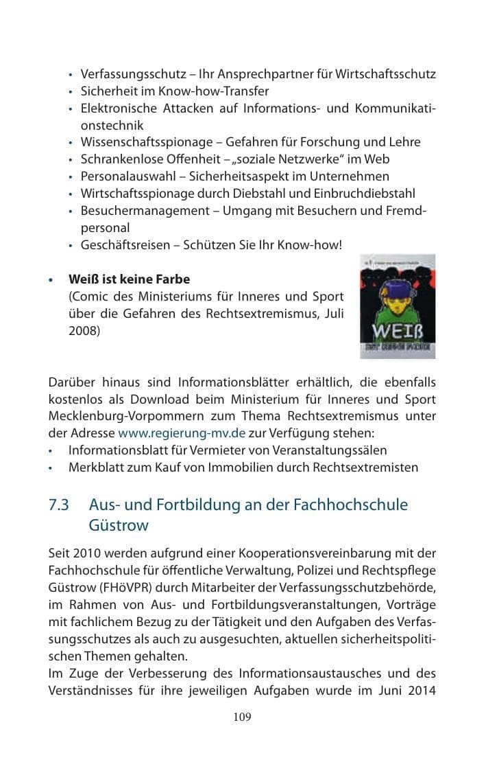 Seite 109 des Verfassungsschutzbericht 2014 Mecklenburg-Vorpommern