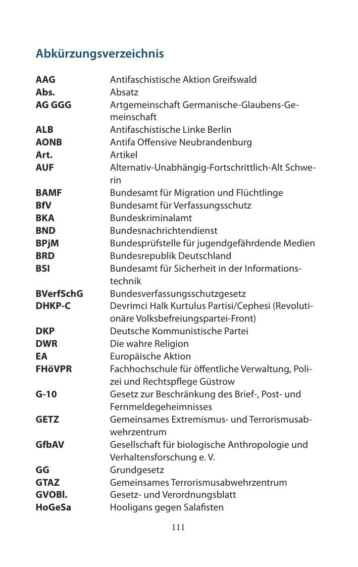 Seite 111 des Verfassungsschutzbericht 2014 Mecklenburg-Vorpommern