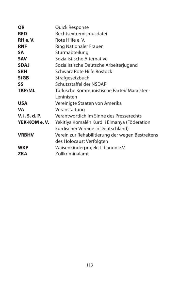 Seite 113 des Verfassungsschutzbericht 2014 Mecklenburg-Vorpommern