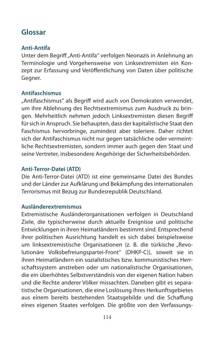 Seite 114 des Verfassungsschutzbericht 2014 Mecklenburg-Vorpommern