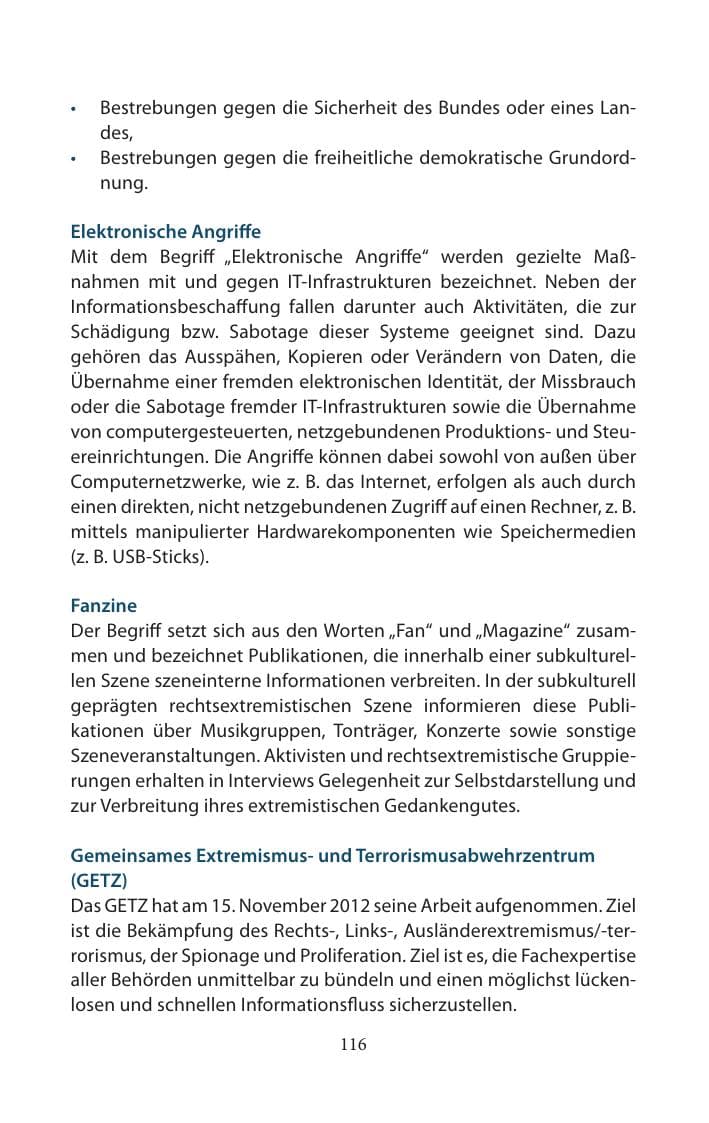 Seite 116 des Verfassungsschutzbericht 2014 Mecklenburg-Vorpommern