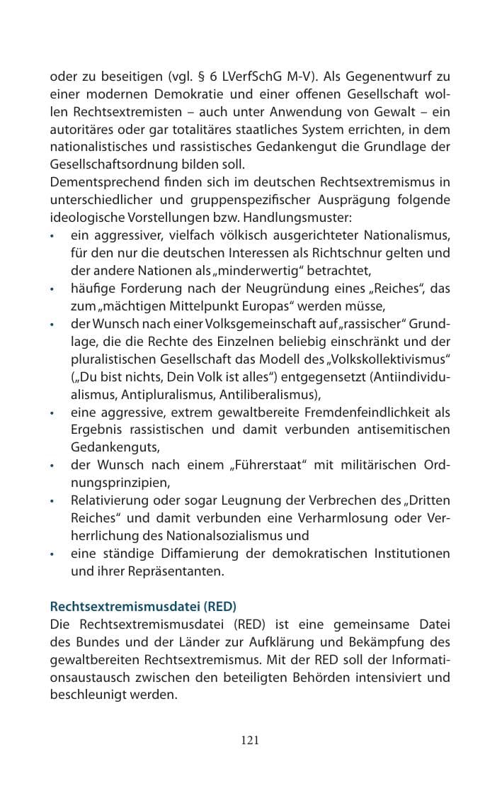 Seite 121 des Verfassungsschutzbericht 2014 Mecklenburg-Vorpommern