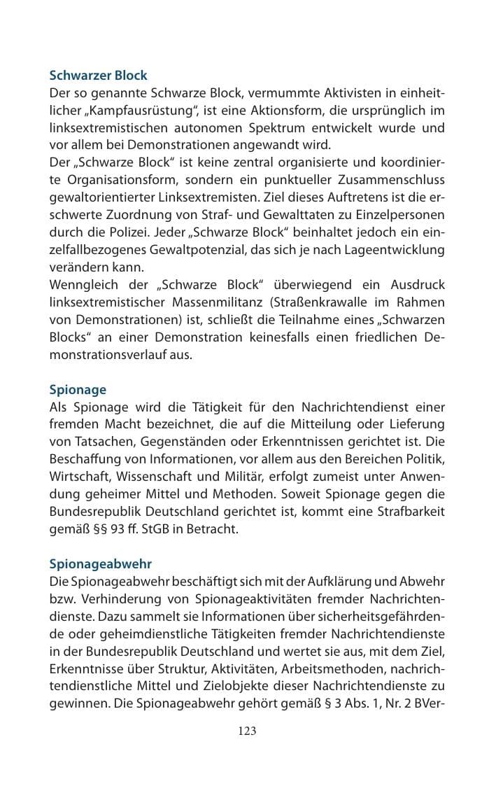 Seite 123 des Verfassungsschutzbericht 2014 Mecklenburg-Vorpommern