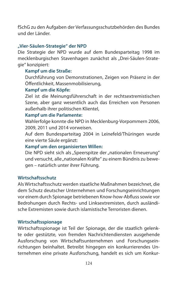 Seite 124 des Verfassungsschutzbericht 2014 Mecklenburg-Vorpommern