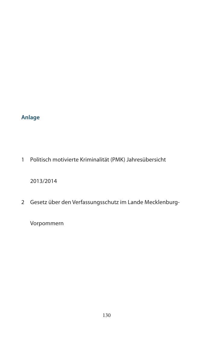 Seite 130 des Verfassungsschutzbericht 2014 Mecklenburg-Vorpommern