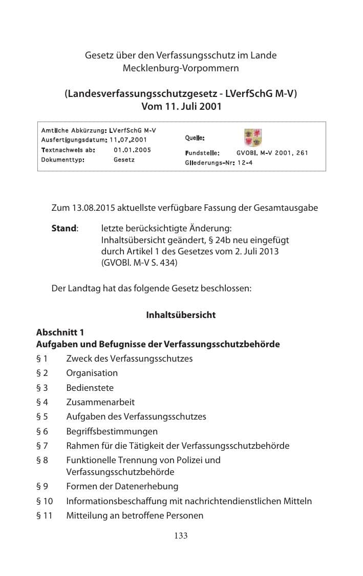 Seite 133 des Verfassungsschutzbericht 2014 Mecklenburg-Vorpommern